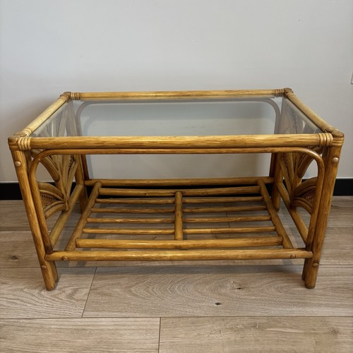Vintage bamboo cane glass top - glass,