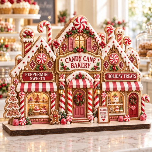 Candy cane bakery row wooden - candy,