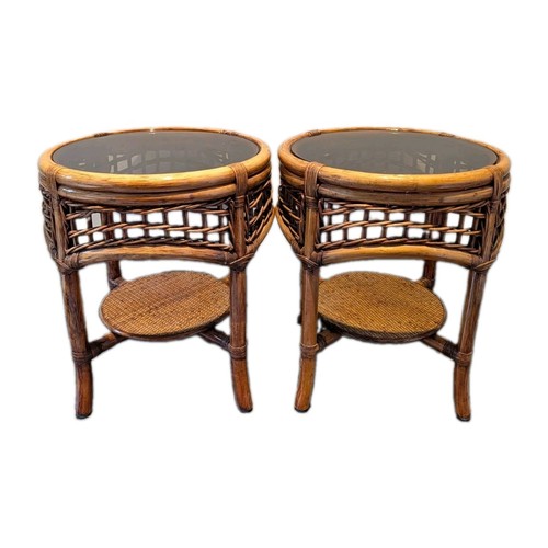 Pair vintage round bamboo - of,