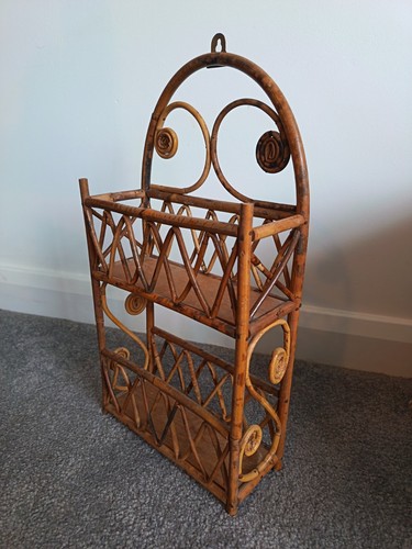 Vintage bamboo wicker shelf - vintage,